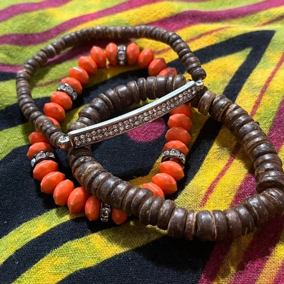 VTG Y2K Boho Beaded Stretchy Costume Jewelry Bracelets Lot of Three - Picture 4 of 4